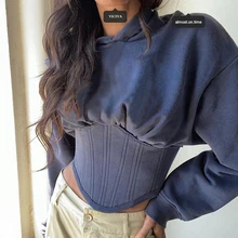 

YICIYA Navy Blue Women Crop Corset Hoodie Autumn Spring Hooded Sweatshirt Stretch Tracksuit High Street Excellent Quality 2021