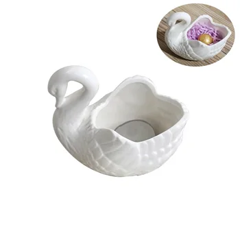 

1 pc Swan Ornament Ceramic Wedding Gift Jewelry Organizer Mini Flower Pot Tealight Holder