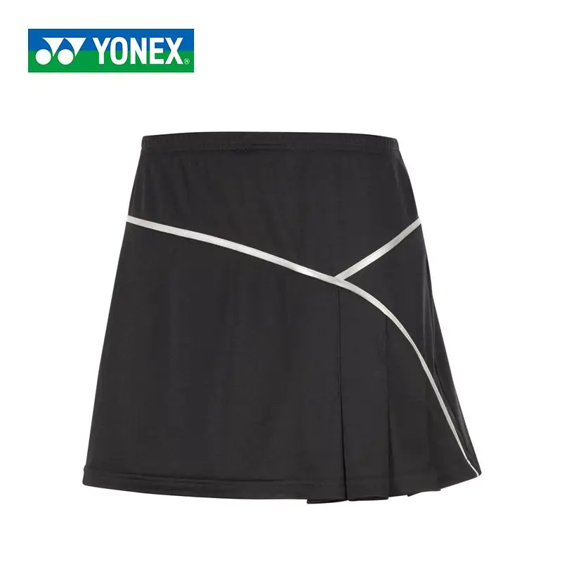 Оригинальная Женская юбка для бадминтона Yonex дышащая удобная быстросохнущая Женская Спортивная Короткая юбка для соревнований по фитнесу - Цвет: Черный