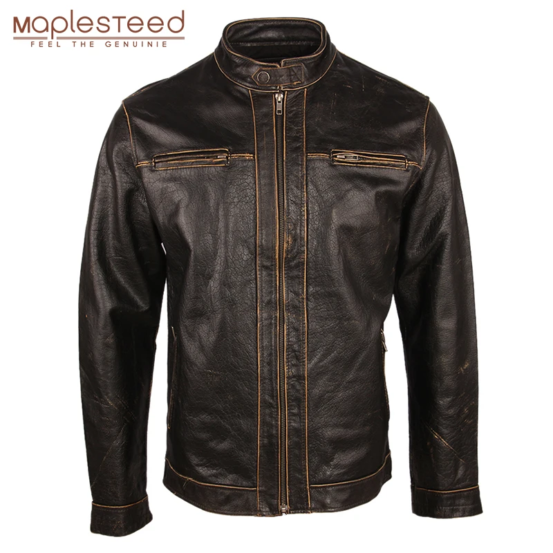 Vintage Distressed Men's Leather Jacket Edged 100% Natual Cow Skin Jackets Men Genuine Leather Coat Autumn Winter Clothing M179