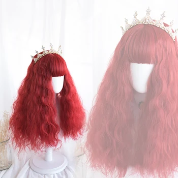 

Lolita Wig High Temperature Synthetic Fashion Anime Cosplay Female Long Water Wavy Curly Hair Red Wool Roll Halloween Party