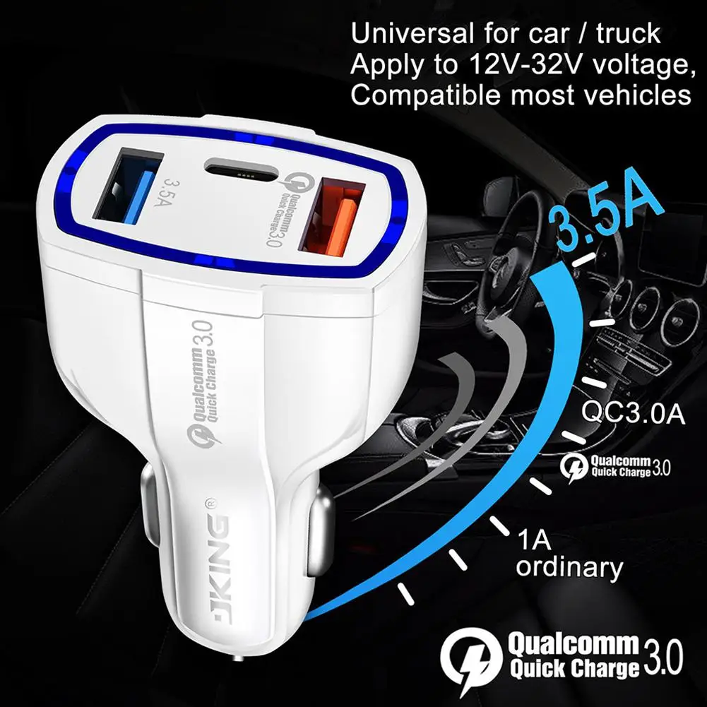 usb c car port QC3.0 Car Charger Universal 3-ports Type-c Port USB Fast Charging for iPhone 6 6s 7 8 Plus Xiaomi Samsung S8 double cigarette lighter adapter