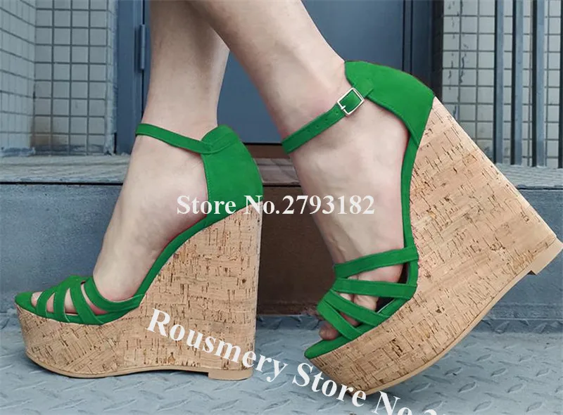 Sandalias de cuña con plataforma alta para mujer, calzado de piel de ante,  color rosa y rojo, con correas cruzadas, aumento de altura, tacones de  vestir - AliExpress Calzado