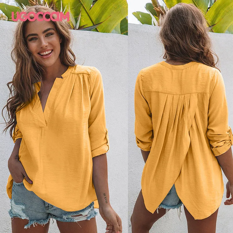 

UGOCCAM V-Neck Sexy Blouse Clothes Women Autumn Long Sleeve Tops And Blouses Casual Women Shirts Blusas Roupa Feminina Tops
