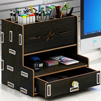 

Wooden Storage Box Bookends Multifunctional Desktop Rack Office Organizer UND Sale
