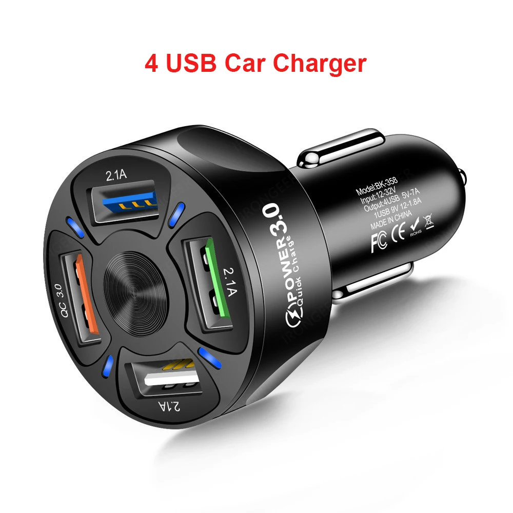 best car phone charger Universal Car Charger For Phone Quick Charge 3.0 Fast Charging in car 4 Port USB Phone Charger For Samsung S9 S10 iPhone 11 Pro car type c charger