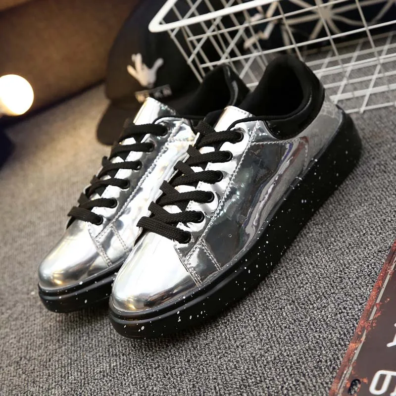 Sooneeya High Top Patent Leather Casual Shoes Men Glitter Luxury Boots Male Driving Shoes Brand Designer Bling Leather Shoes - Цвет: Silver-2