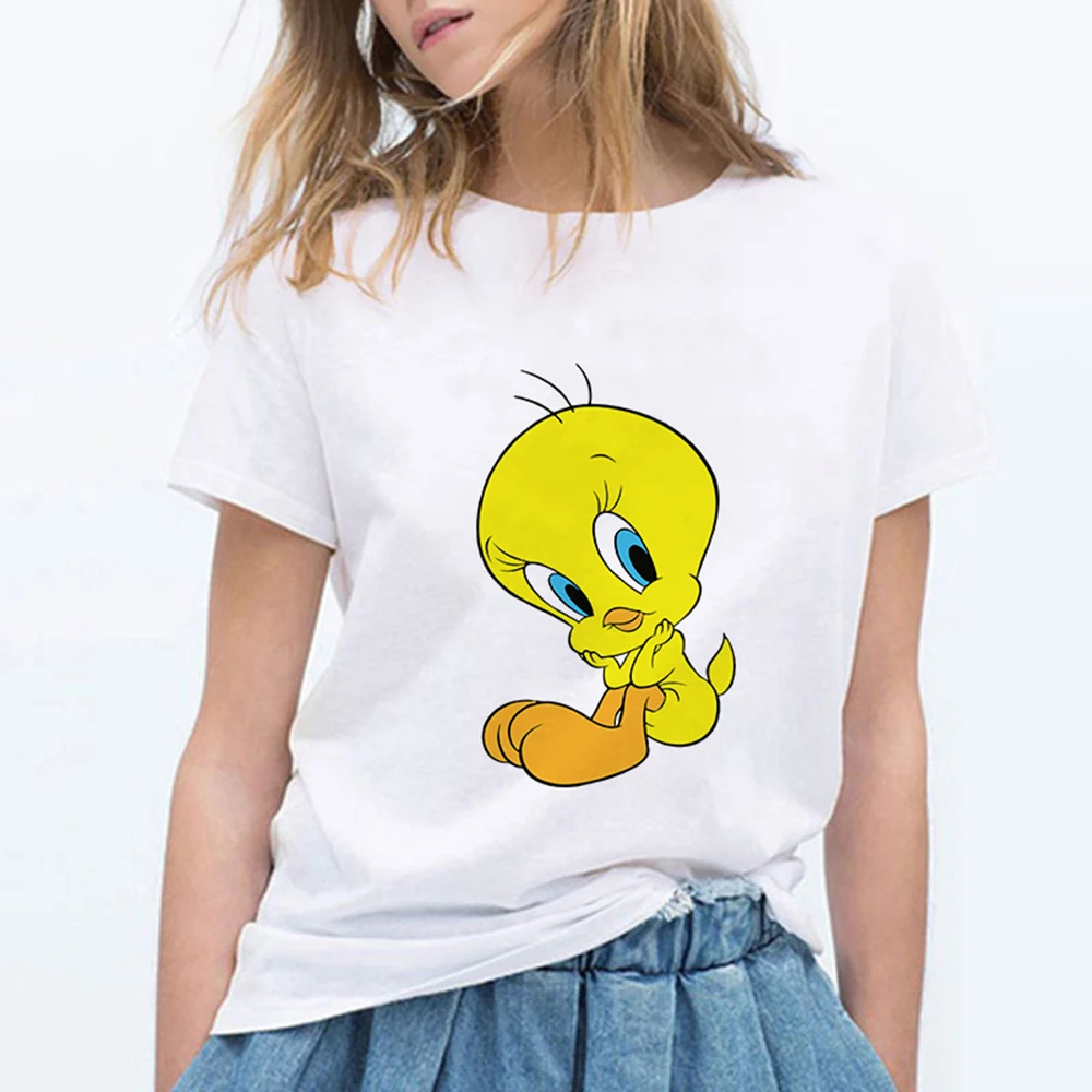 Looney tung птичка Твити женские футболки забавный Vogue Harajuku уличная одежда большого размера Футболка женская одежда