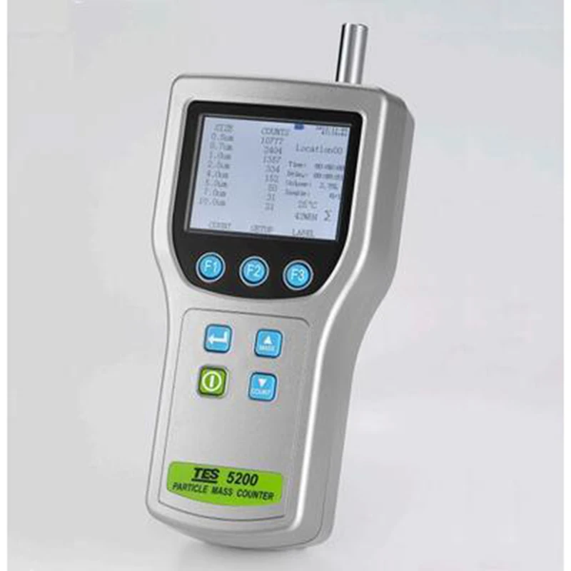 

TES-5200 Particle Mass Counter In a Single Handheld Unit ,Flow Rate 2.83L /Minute (0.1CF/ Minute ),SD Storage Device.