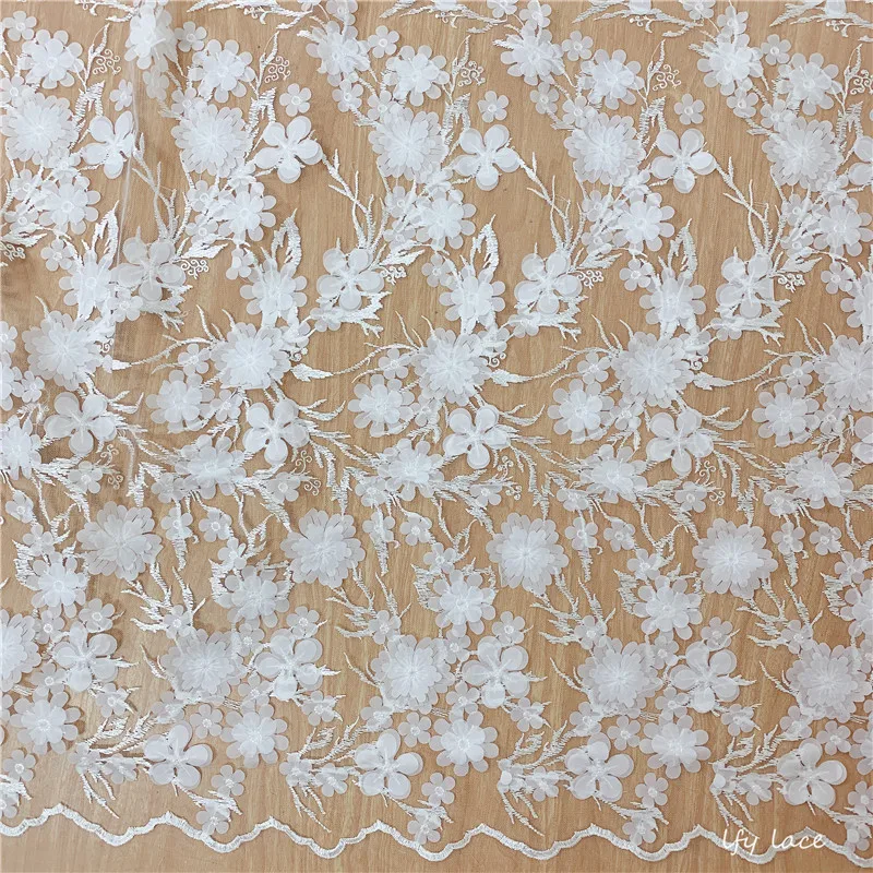 Горячая Стильная белая Снежная флейка 3D классная Тюль Вышивка французская швейцарская Африка свадебное платье кружевная ткань 1 ярд