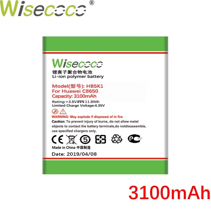 Wisecoco 3100 мАч HB5K1 HB5K1H Батарея для huawei C8650 U8650 M865 C8810 U8660 S8520 U8660 T8620 телефон+ номер для отслеживания