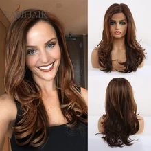 EASIHAIR длинные волнистые парики синтетические волосы коричневые парики на кружеве для черных женщин афро волосы без клея волнистые парики косплей парик волос