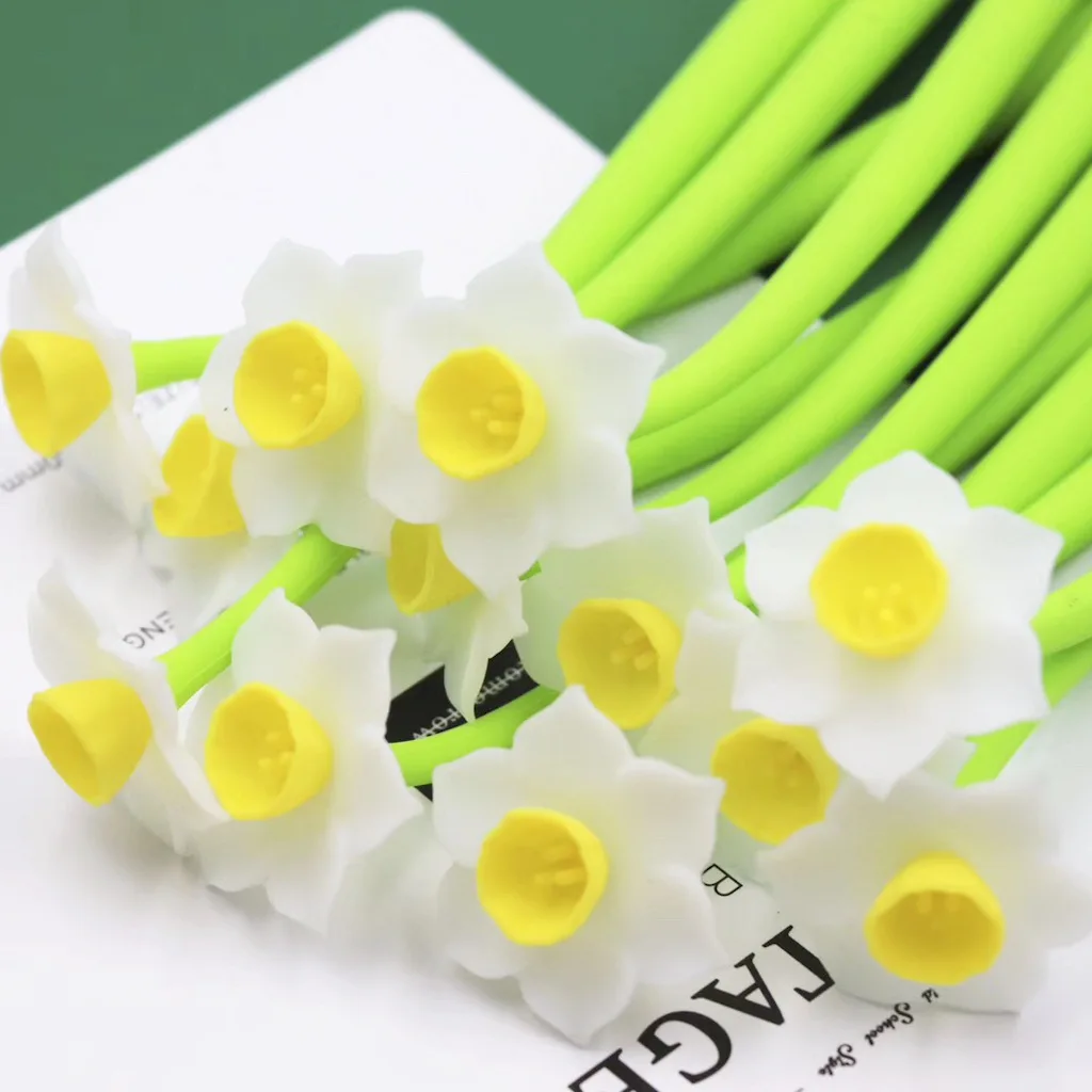 48PCS Narcissus Cute Pen Pure Flower Narcissus Molding Silica Gel Pen Signature Pen Kawaii School Supplies Stationery Gel Pens silica gel desiccant reusable silica gel flower drying crystals desiccant diy hand dried 3d silica sand immortal flower drying