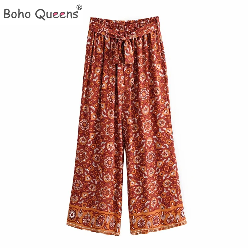 Boho королев для женщин с цветочным принтом широкие брюки в богемном стиле