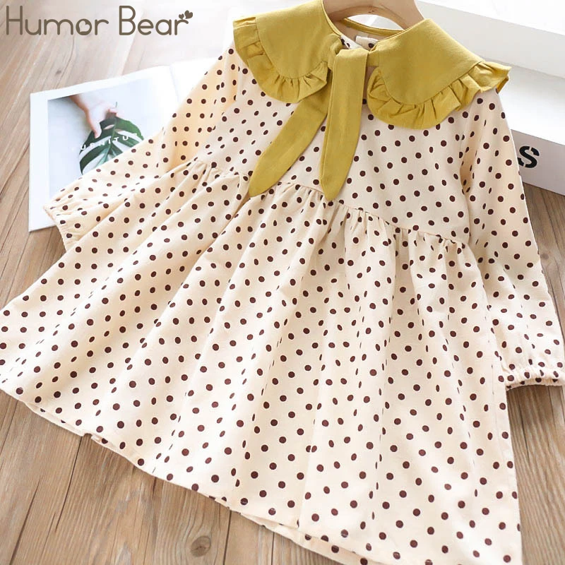 Humor Bear/Коллекция года, весенне-осеннее платье для девочек платье принцессы с длинными рукавами и лацканами в горошек Вечерние и рождественские платья Одежда для детей