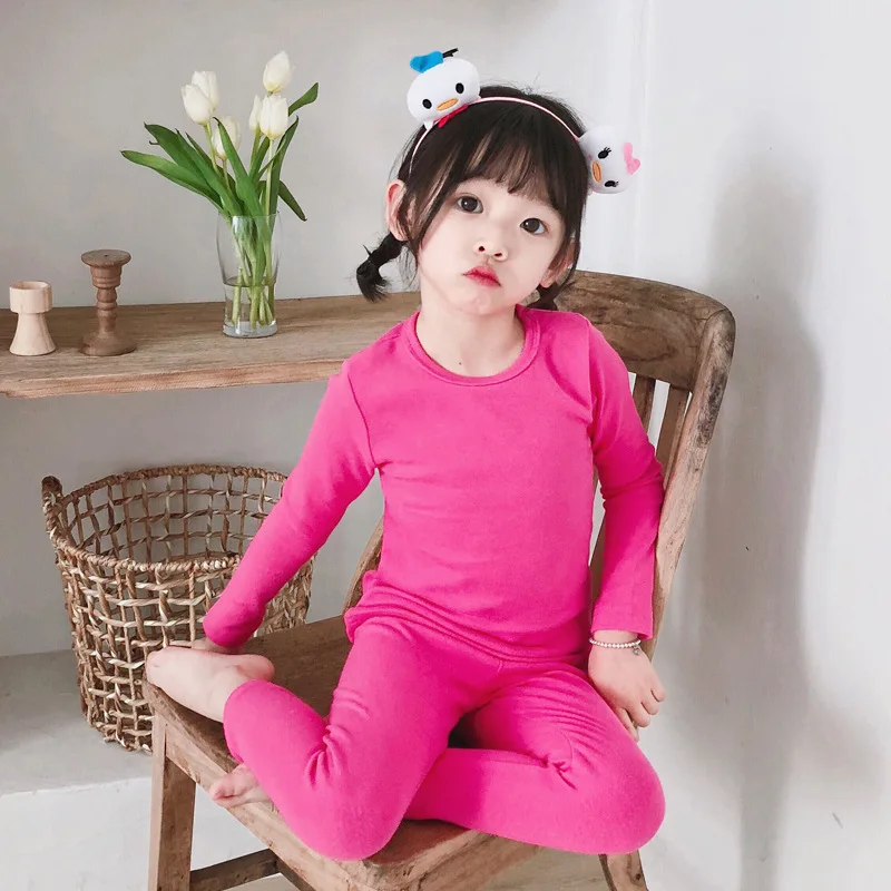 Pink red Мягкий хлопковый пижамный комплект для маленьких мальчиков и девочек, детская одежда Удобная детская одежда для сна с длинными рукавами и штаны весенне-осенний комплект из 2 предметов - Цвет: Pink red