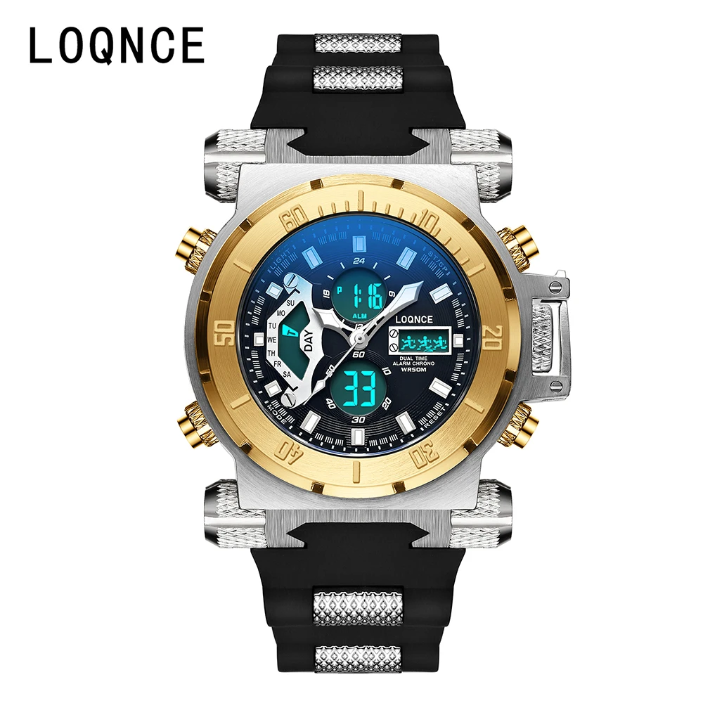 New LOQNCE Men Military Sport Watches Mens LED Digital Waterproof Quartz Watch Dual Display Clock Relogio Masculino 