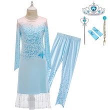 Платье для девочек «Эльза», 2 платье принцессы детская одежда с изображением принцессы Эльзы детское Косплэй День рождения костюм для девочек на Рождество или Хэллоуин платья для девочек Костюмы