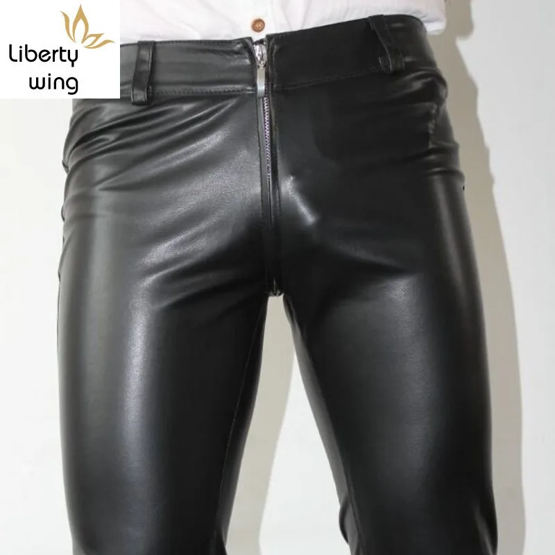 Новые Сексуальные дизайнерские мужские узкие брюки-карандаш из искусственной