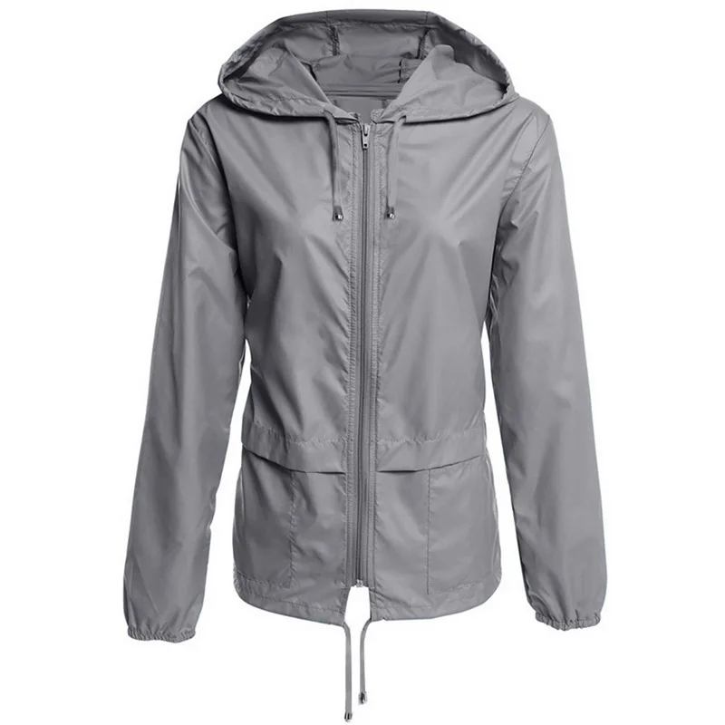 Light Gray Женские куртки, зимнее пальто, куртка для женщин, одноцветная, дождевик, для улицы, водонепроницаемый, с капюшоном, плащ, ветровка, легкая S-2XL - Цвет: Light Gray