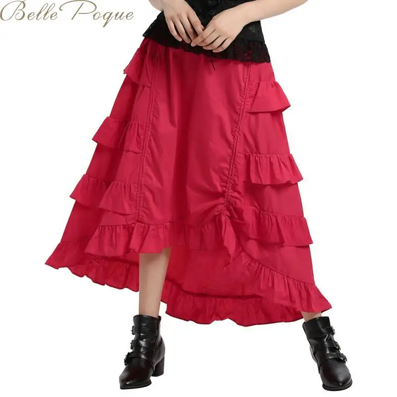 Бальное платье Belle Poque, летняя юбка с оборками, черная юбка средней длины с высокой талией, шифоновые сетчатые винтажные свободные длинные юбки для женщин