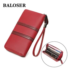 

BALOSER Women Leather High Capacity Long Clutch Wallet Credit Card ID Holder Retro Purse