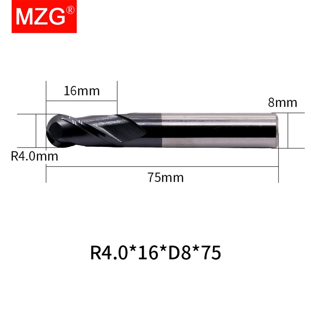 MZG 1PC 2 Flute HRC45 Ball Nose  CNC Lathe Machining Carbon Steel Milling Tool Cutter Spherical Solid Carbide End Mill wood vise Machine Tools & Accessories