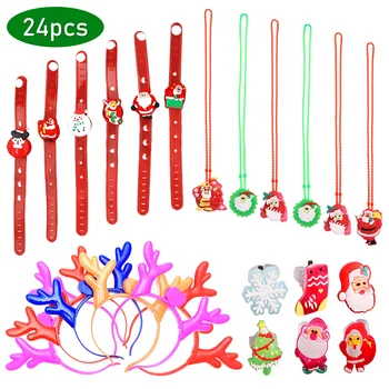 

Christmas Santa Claus Light Flash Toys with 6pcs Ring + 6pcs Bracelet + 6pcs Necklace + 6pcs Headband Christmas Xmas Party Decor