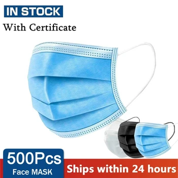 

500pcs Disposable Face Mask 3-Layer Filter Anti Dust Smog Earloop non-woven Breathable Mask Blue Adult Mouth Mask mascarillas