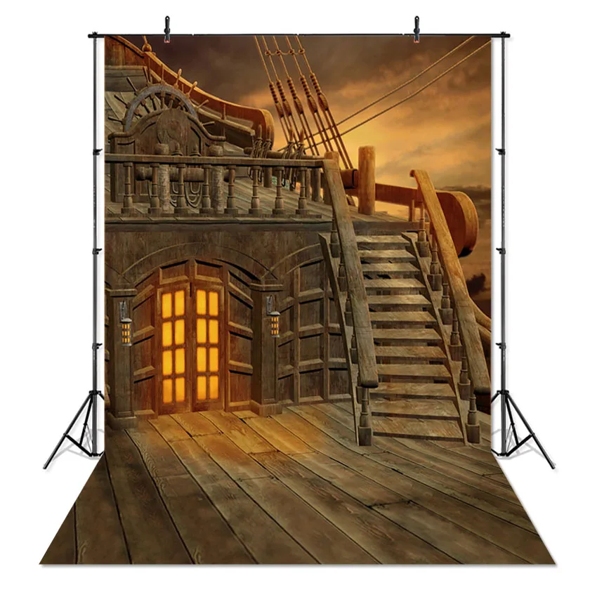 

Pirate Ship Backdrop for Photography Children Pirates of the Caribbean Backdrops Wooden Background Photoshoot Photo Studio