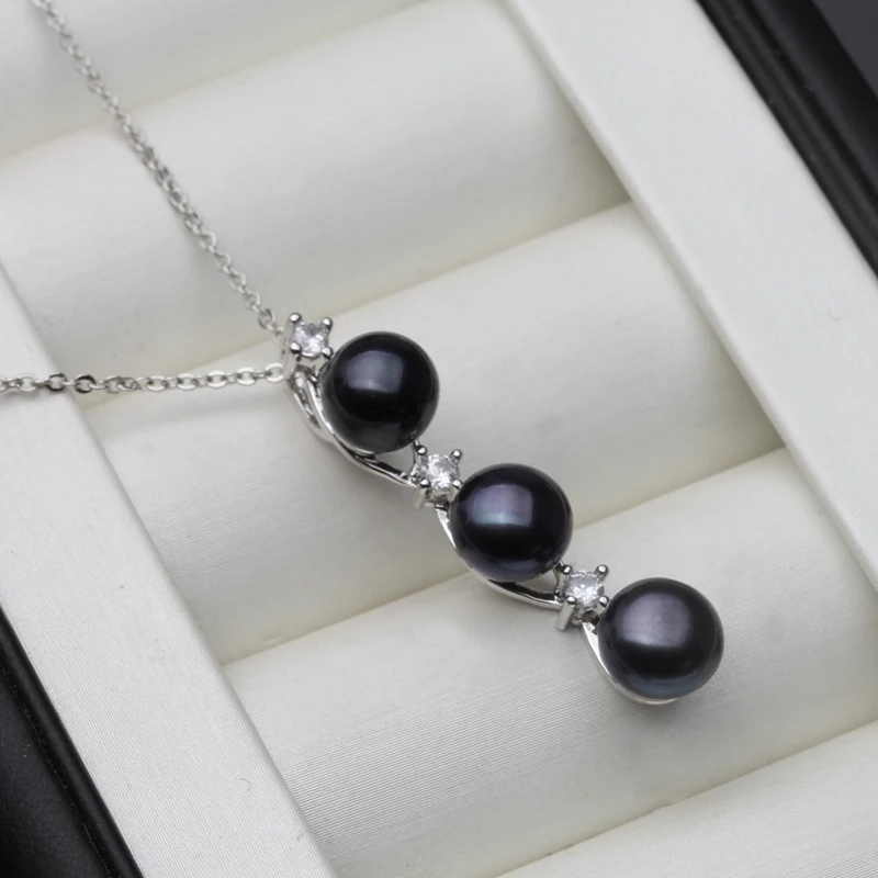 Fashion Freshwater Natural Black Pearl Pendant Women,Wedding White Multi beads Necklace Fine Jewelry 