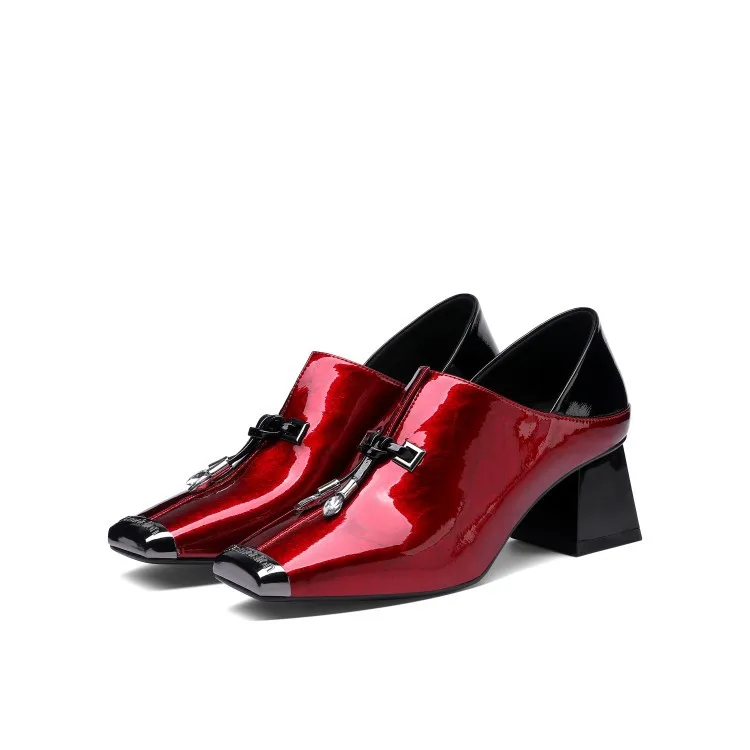 

2020 Autumn & Winter New Style Chunky-Heel Semi-high Heeled Mixed Colors Flower Leather Europe And America Semi-high Heeled Low