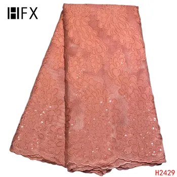 

HFX Latest African Lace Fabric 2019 High Quality Lace Embroidery French Mesh With sequins Nigerian Lace Fabrics Material H2429