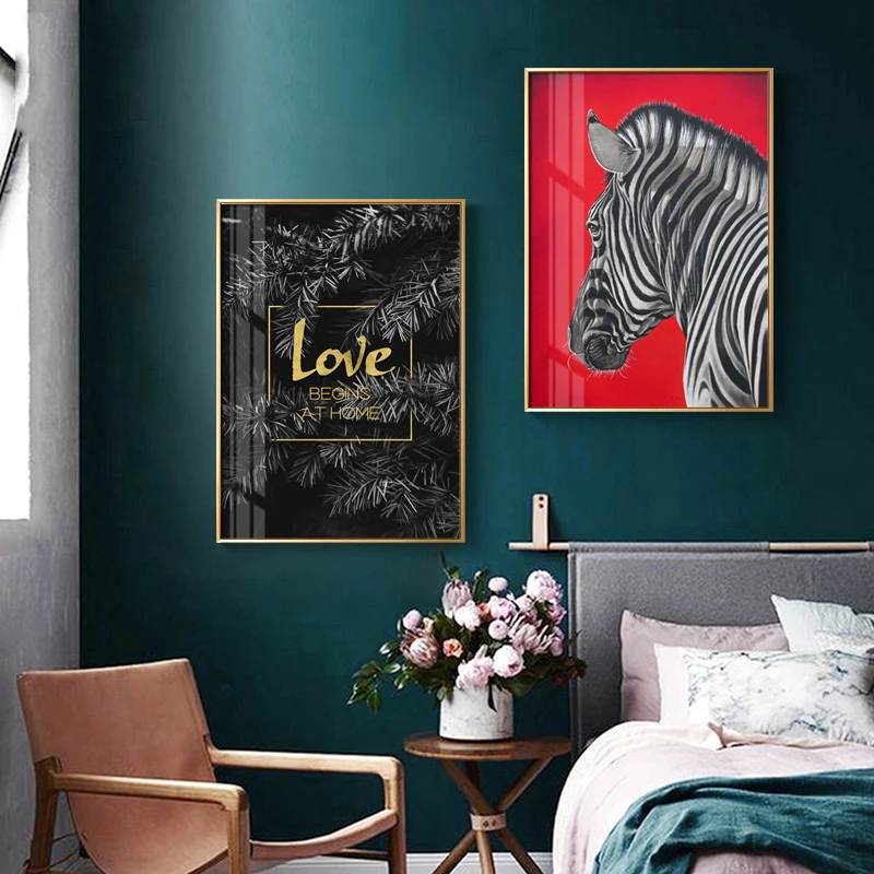 

Animals Poster Nordic Zebra Letter Wall Art Canvas Painting Prints Posters Black Plant Art Pictures For Living Room Morden Decor