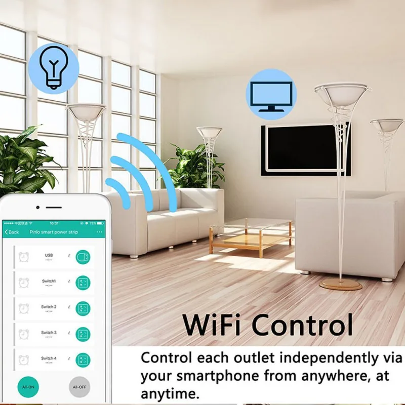 Для Smart Wifi сетевой фильтр с сетевым фильтром, штепсельная вилка европейского стандарта, 4 USB, таймер, розетка, удлинитель, голосовое управление, работа