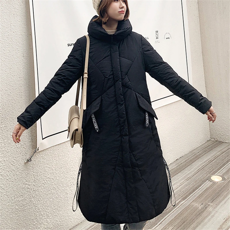 New Korean Winter Down jacket Thick Slim white duck down Coat Long-sleeved stand collar Long Loose Women Outerwear P064