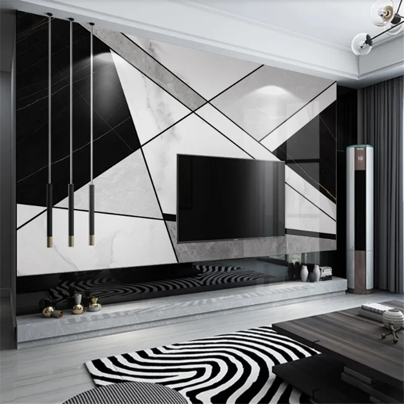 Discount Background Wallpaper Geometric-Graphics Marble Beibehang Black Modern Minimalist White QMrXeLWZ96r