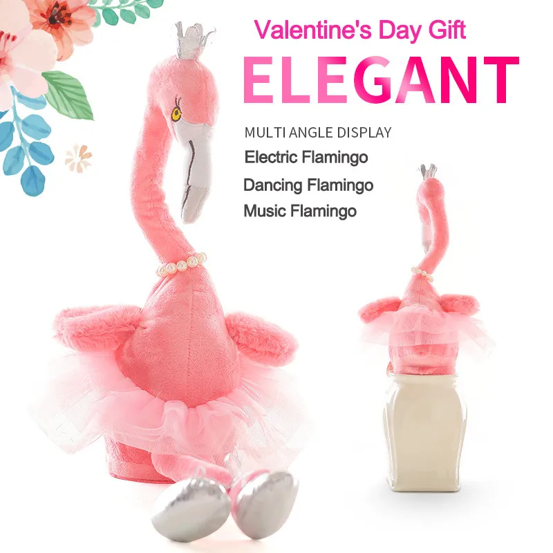 

50cm pink girl heart flamingo doll Electric plush toy Dancing flamingo plush toy Music flamingo plush toy for Valentine's Gift