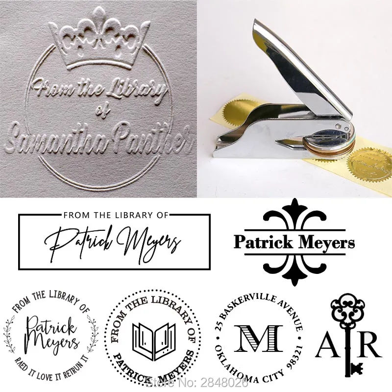Custom Library Embosser Stamp,Personalized Embosser,Wedding wreath