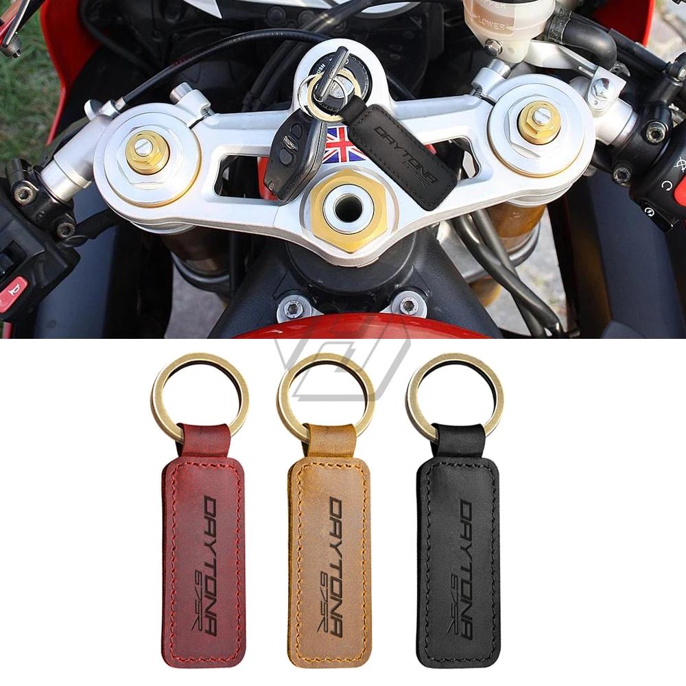 For Triumph Daytona 675 675r Keyring Motorcycle Cowhide Keychain Key