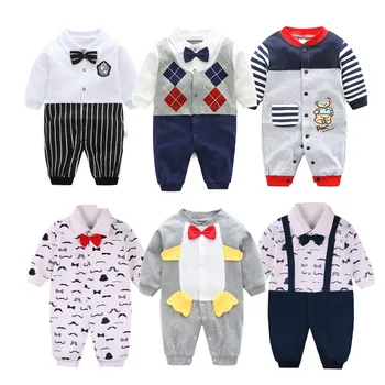 

100% Cotton Baby Boys Romper Baby Long Sleeves Jumpsuit for Newborn Autumn Infant Kids Clothes Beard Gentleman Baby Clothing Set