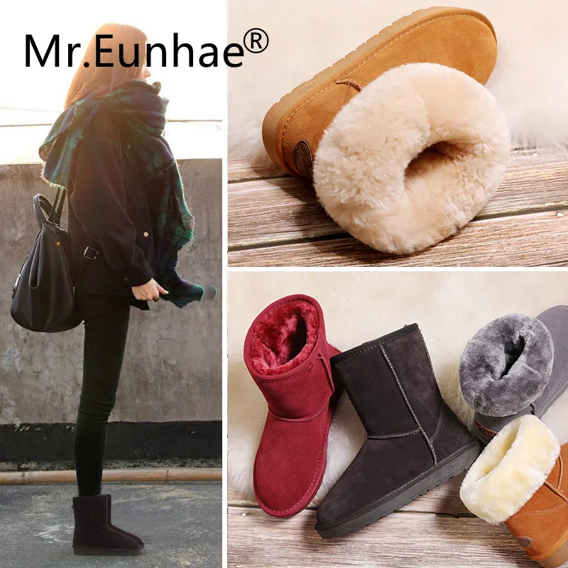 

Women Winter Australia Snow Boots Genuine Leather Plush Ankle Boots Ugs Australia Boots Middle Anti-slippery Rubber Fall Boot