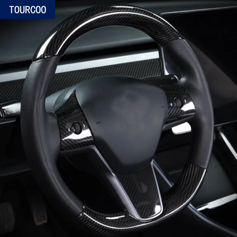 

Real Carbon Fiber Steering Wheel Trim Cover Sticker for Tesla Model 3 2017-2019 Car Interior Modification Accessories
