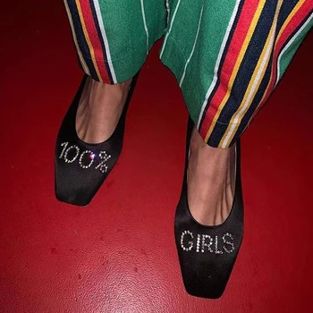 

Women Shoes Flats Black Silk Square Toe Casual Bling Ladies Shoes Woman 2019 Summer Scarpe Donna Zapatos De Mujer