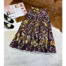 12,11 Ранняя весна высокая конец Джунгли печати высокой талией плиссированные юбки