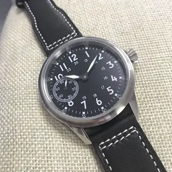 

45mm watch mens black sterile dial luminous white marks seagull 6497 hand winding mechanical wristwatches 316L SS waterproof