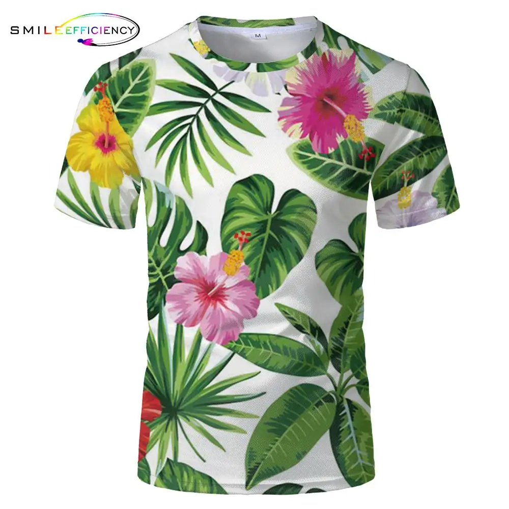 

2019 New Natural Scenery Plant Flower Printing Shirt Men And Women Kids European Size O-neck Fashion Tshirt Green Theme
