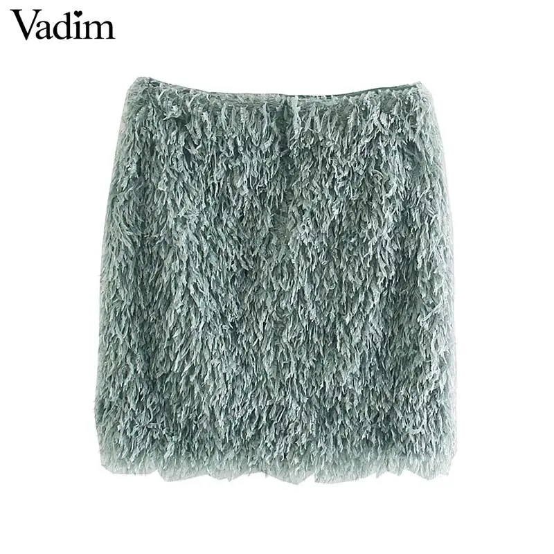 Vadim, Женская стильная мини-юбка с перьями, с кисточками, на молнии сзади, эластичная облегающая женская однотонная Повседневная шикарная юбка, mujer BA867