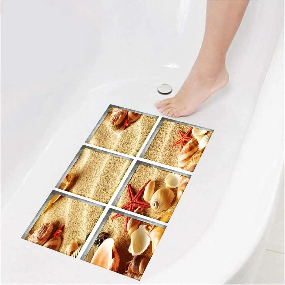 6pcs 3D Bathtub Stickers Anti Slip Removable Waterproof Self-adhesive Bath Mats Bathroom For Kid 15x15cm