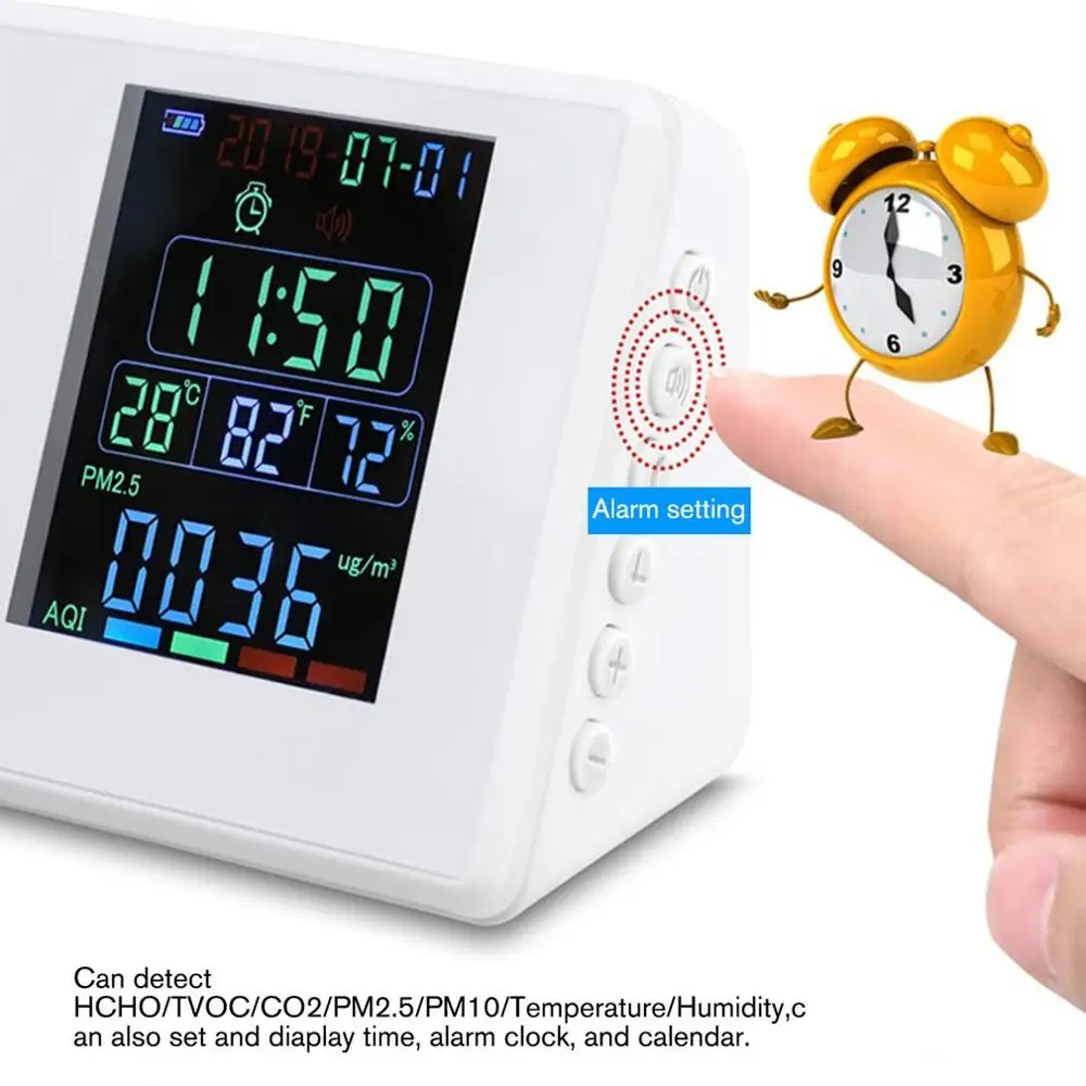 

Digital Formaldehyde Detector HCHO/TVOC/CO2/PM2.5/PM10/Temp/Humi Tester AQI Air Quality Monitor Gas Analyzer